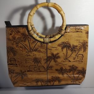 Sunset Cove "Where Dreams are Made" Leather Tropical Tan Purse Bamboo Handles